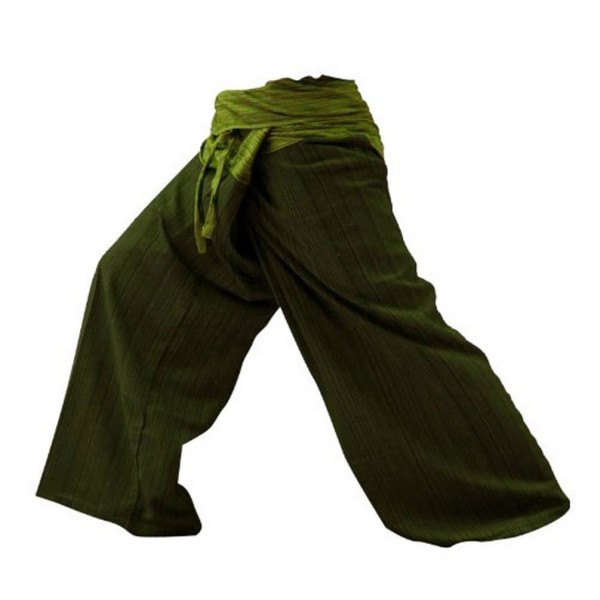 2 Tone Thai Fisherman Pants Yoga Trousers Free Size- Dark Green/ Green ...