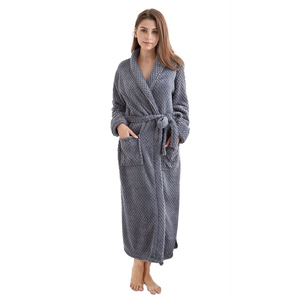 TONY & CANDICE Women's Fleece Bathrobe Long Shawl Collar Robe - Gray ...