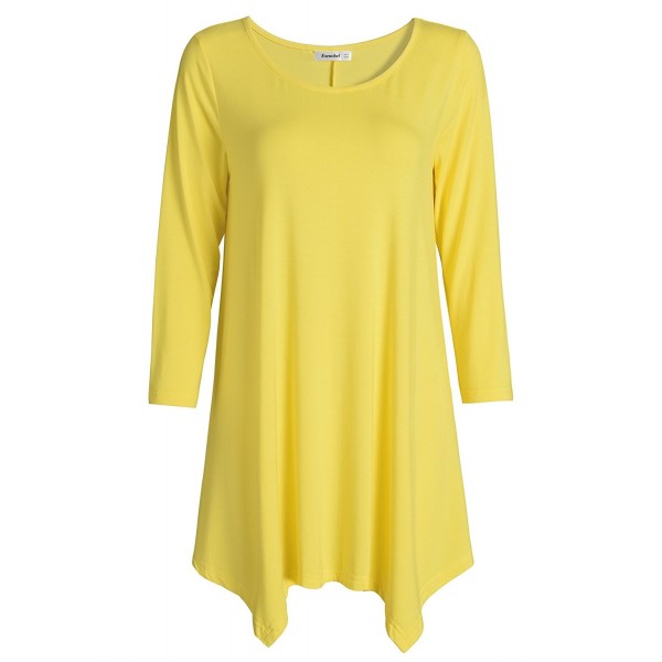 Women's 3/4 Sleeve Tunic Top Loose Fit Flowy Shirt - Yellow - CM187WQG3YZ