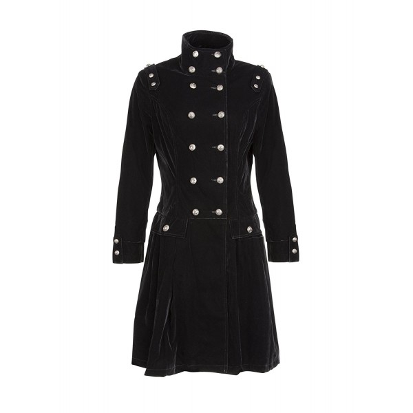 Womens Black Velvet Victorian Winter Coat Jacket with Buttons - CA185Q0U0OW