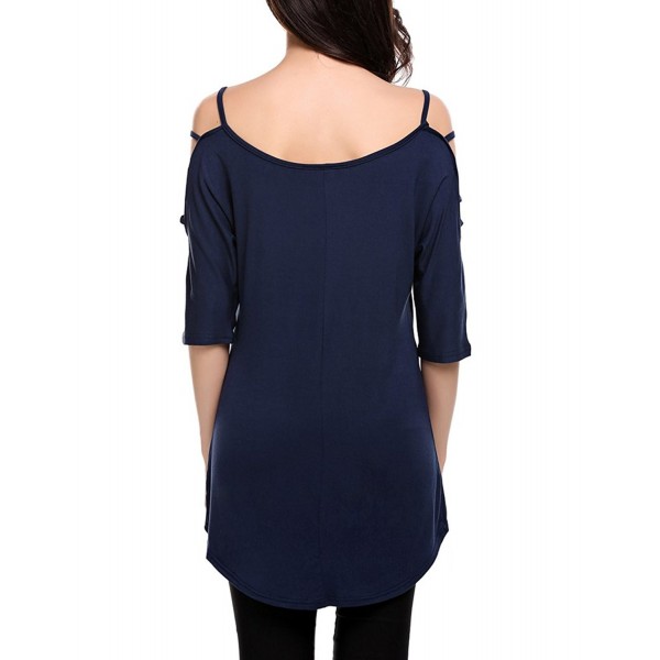 Women's Cold Shoulder Tunic Tops Batwing 3 4 Sleeve Solid Long T Shirts ...