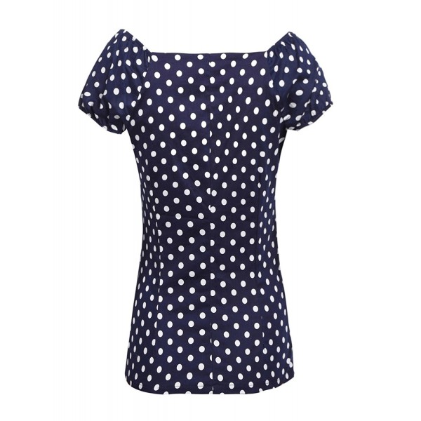 Womens Vintage Cap Sleeve Polka Dot Blouse Cocktail Party Casual Shirt ...