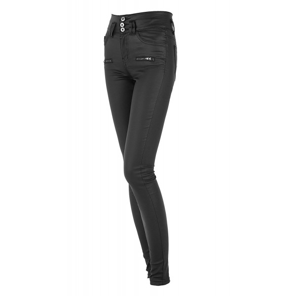 Womens Black Leather Pants High Waisted Skinny Coated Leggings - Black ...
