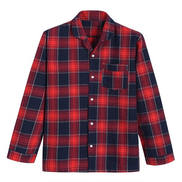 Men's Cotton Pajama Set Plaid Woven Sleepwear - Red - CX1888NGR65