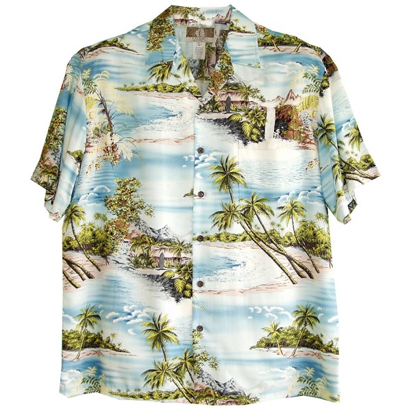 Mens Paradise Island Surf Rayon Shirt - Blue - CM119XIJJHR