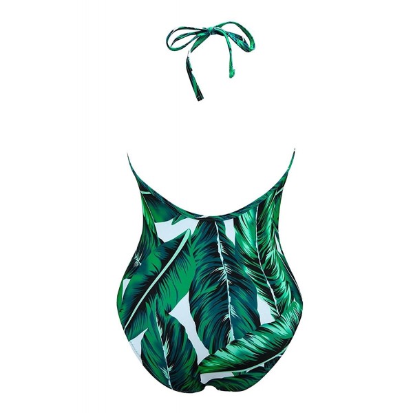 Tropical Leaf Lace Up Swimsuit- Sexy Women Deep V-Neck One-Piece ...