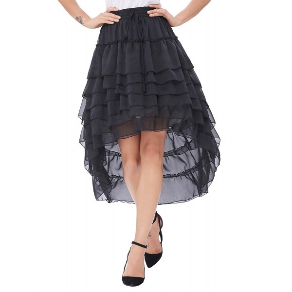 Womens Lace Steampunk Gothic Ruffled Skirt Vintage Pirate Skirt With Draw String Bp227 Black 3954