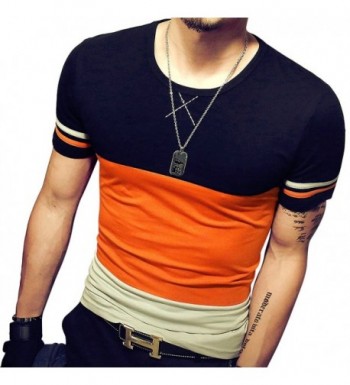 Mens Cotton Fitted Short-Sleeve Contrast Color Stitching T-Shirt ...