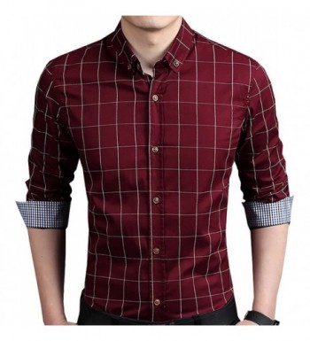 Men's Slim Fit Long Sleeve Plaid Button Down Dress Shirt - Wine Red ...