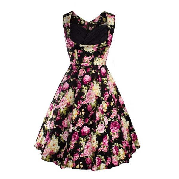 Women 50s60s Floral Print V Neck Rockabilly Swing Retro Dresses Pin Up ...