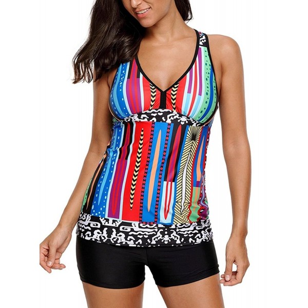 Womens V Neck Racerback Printed Tankini Swimsuits Two Piece Padded ...