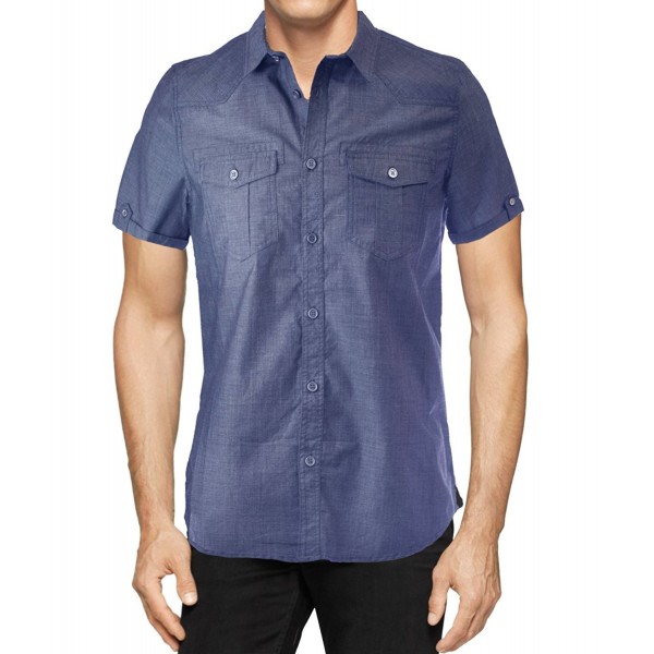 StraightFaded End On End Fashion Mens Woven Shirt - Navy - CP12ODYK7KG