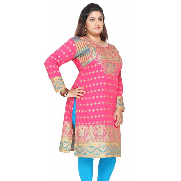 Indian Tunics Kurti Long Top Womens Plus Size Apparel Pink C612nvi4gct 8975