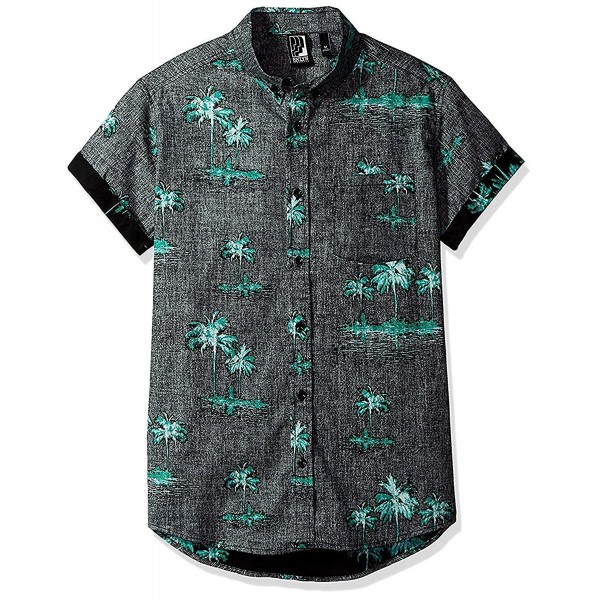 Men's Hawaiian Aloha Shirt Vintage Casual Button Down Tee - Black Palm ...