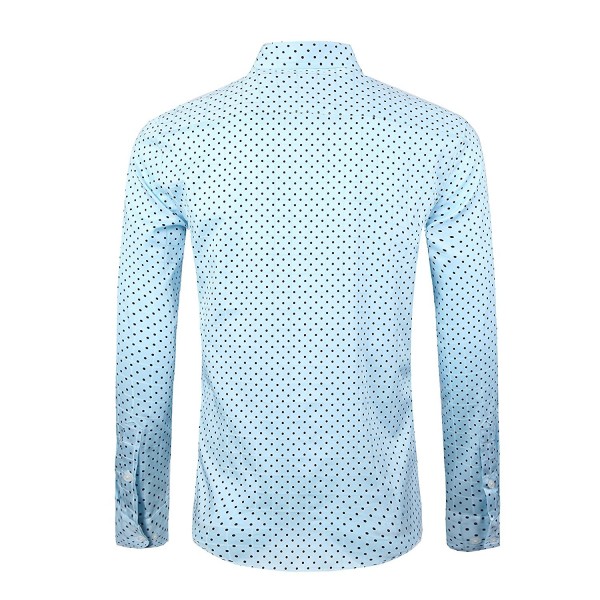 Men's Casual Cotton Polka Dots Long Sleeve Dress Shirts - A-blue ...