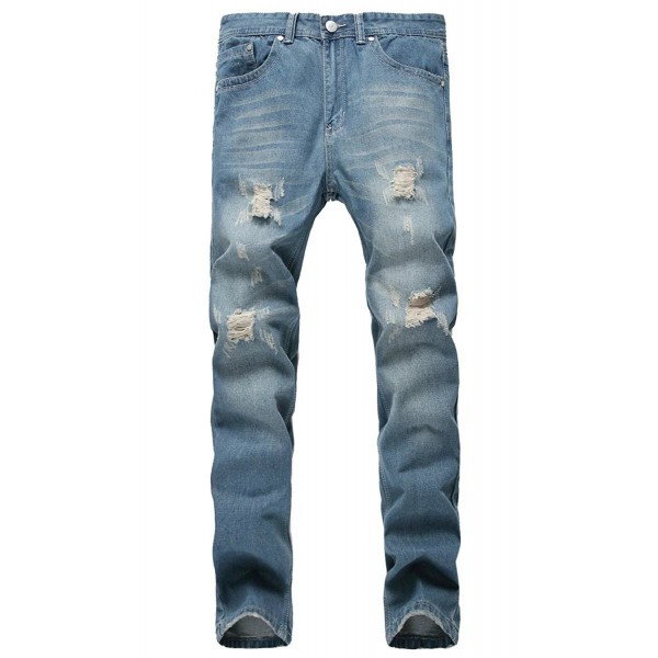 Betusline Men's Vintage Slim Fit Ripped Holes Biker Jeans Denim Pants ...