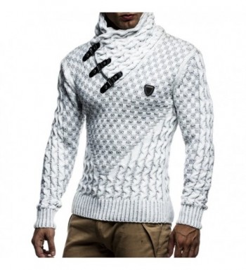 LN5255 Men's Pullover With Faux Leather Accents - Ecru Grey - C712K7NDUOT