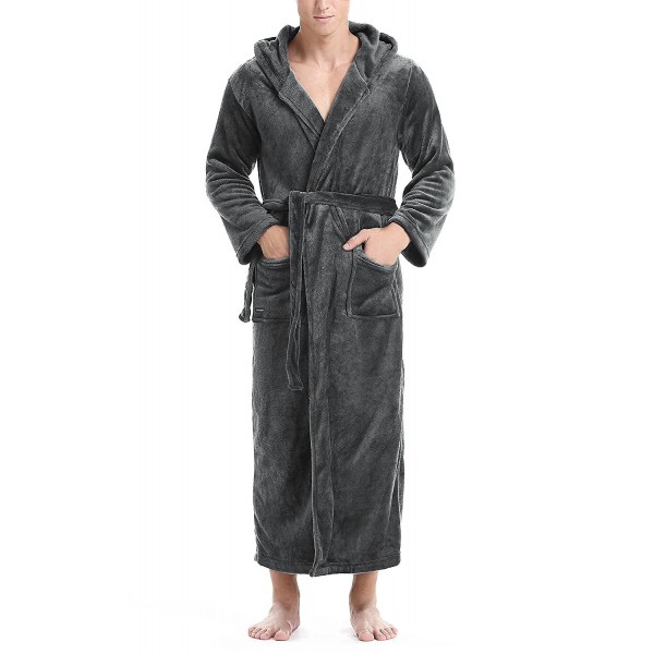 Men's Fleece Robe Ultra Soft Plush Shawl Collar Long Bathrobe - Dark ...