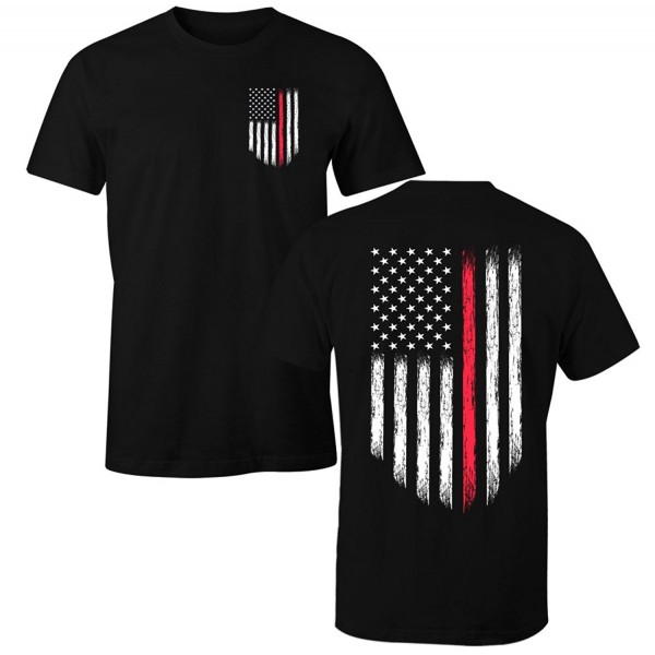 Thin Red Line Firefighter USA Flag Men's T Shirt - CO17YY5T9MI