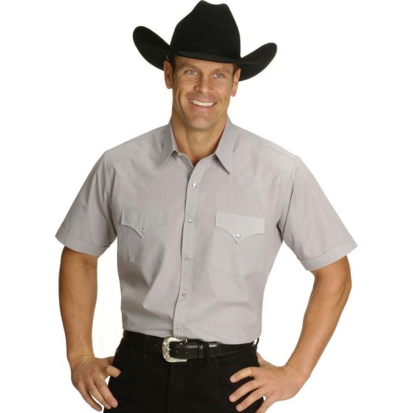 Men's Tall Size Short Sleeve Solid Western Shirt - Grey - CI17YZN3E6S