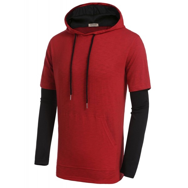 Men's Hipster Hip Hop Hoodie Long Sleeve Tshirt With Pocket - Red ...