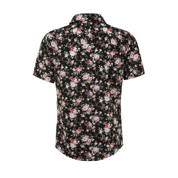 Allegra K Men Short Sleeves Button Front Floral Print Shirt - Black ...