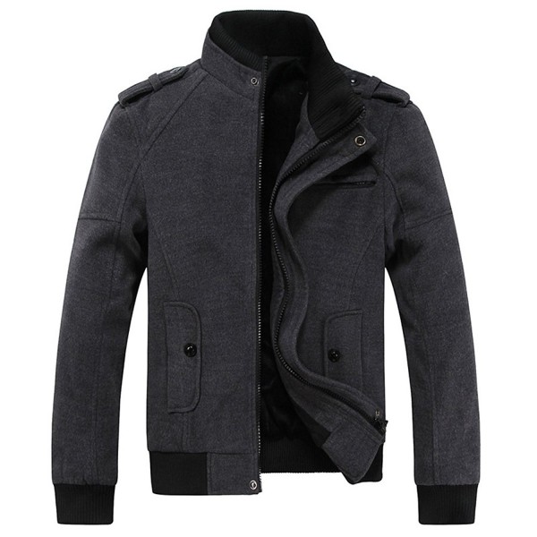 Men's Fashion Pea Coat Wool Blend Military Jacket With Shoulder Straps ...