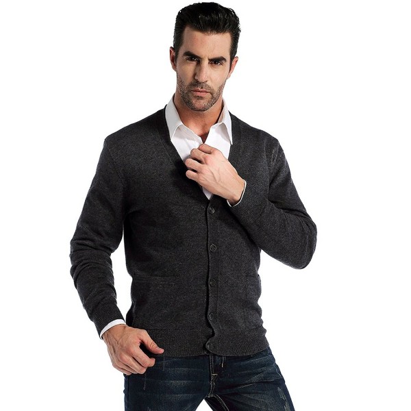 Men's Relax Fit V-Neck Cardigan Cashmere Wool Blend Button Down With ...