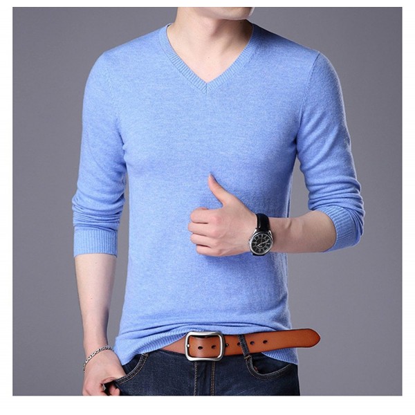 Men's 100% Soft Wool Full Sweater Perfect Slim Fit V-Neck Sweater ...