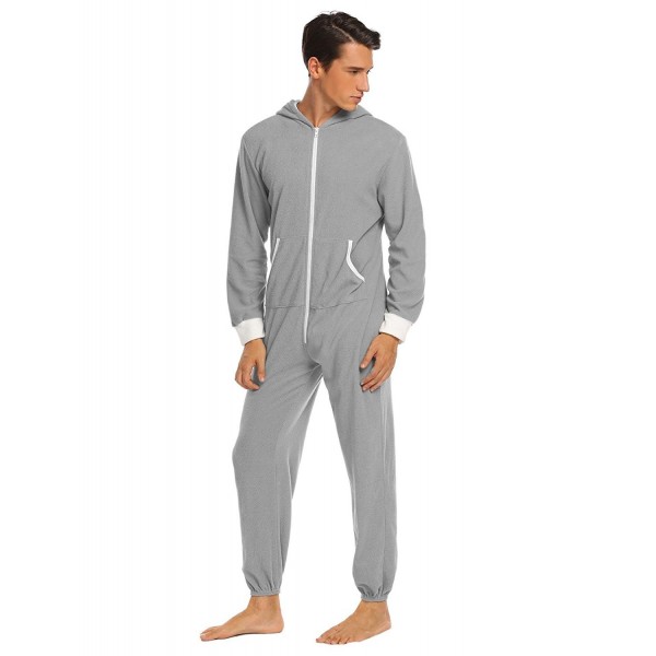 Mens Hooded Pajamas Set Onesie Jumpsuit Adult One Piece Pajamas ...