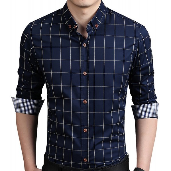 Men's 100% Cotton Long Sleeve Plaid Slim Fit Button Down Dress Shirt ...