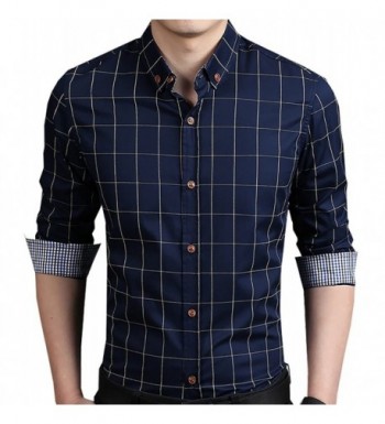 Men's 100% Cotton Long Sleeve Plaid Slim Fit Button Down Dress Shirt ...