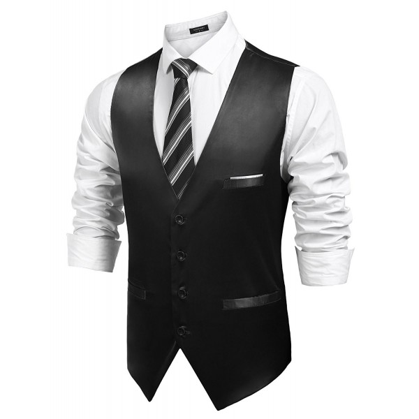 Mens Button Down Waistcoat Sleeveless Business Suit Vest - Black ...
