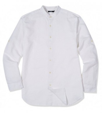 Men's Standard-Fit Long-Sleeve Band Collar Woven Shirt - White ...