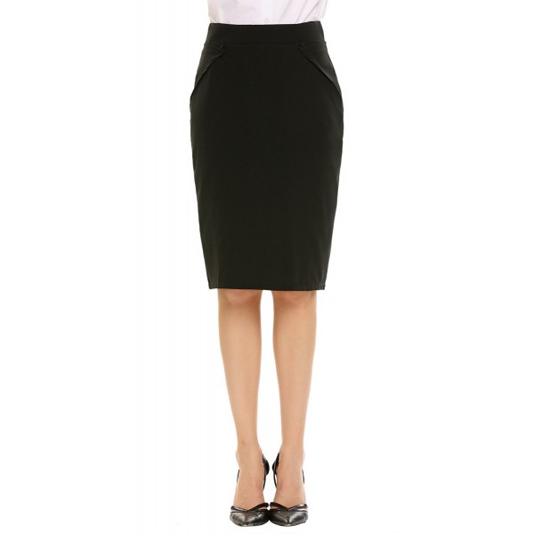 Women's Office Pencil Skirt Knee Length Straight Skirt - Black ...