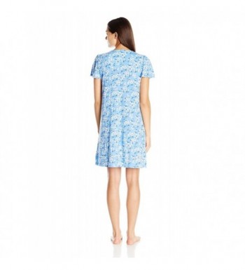Women's Short Sleeve Gown - Blue Floral - CE12EDDP0XD