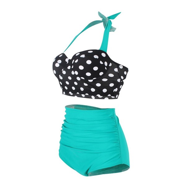 Women Vintage Swimsuits Bikinis Bathing Suits Retro Halter Underwired Top Greenblack 